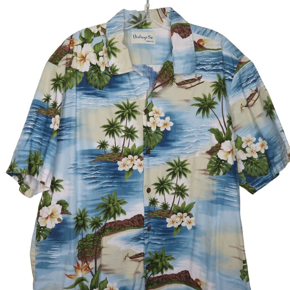 Vintage 60s Bishop St Hawaiian Aloha Shirt Men's Matching Pocket Coconut Button - Picture 3 of 10